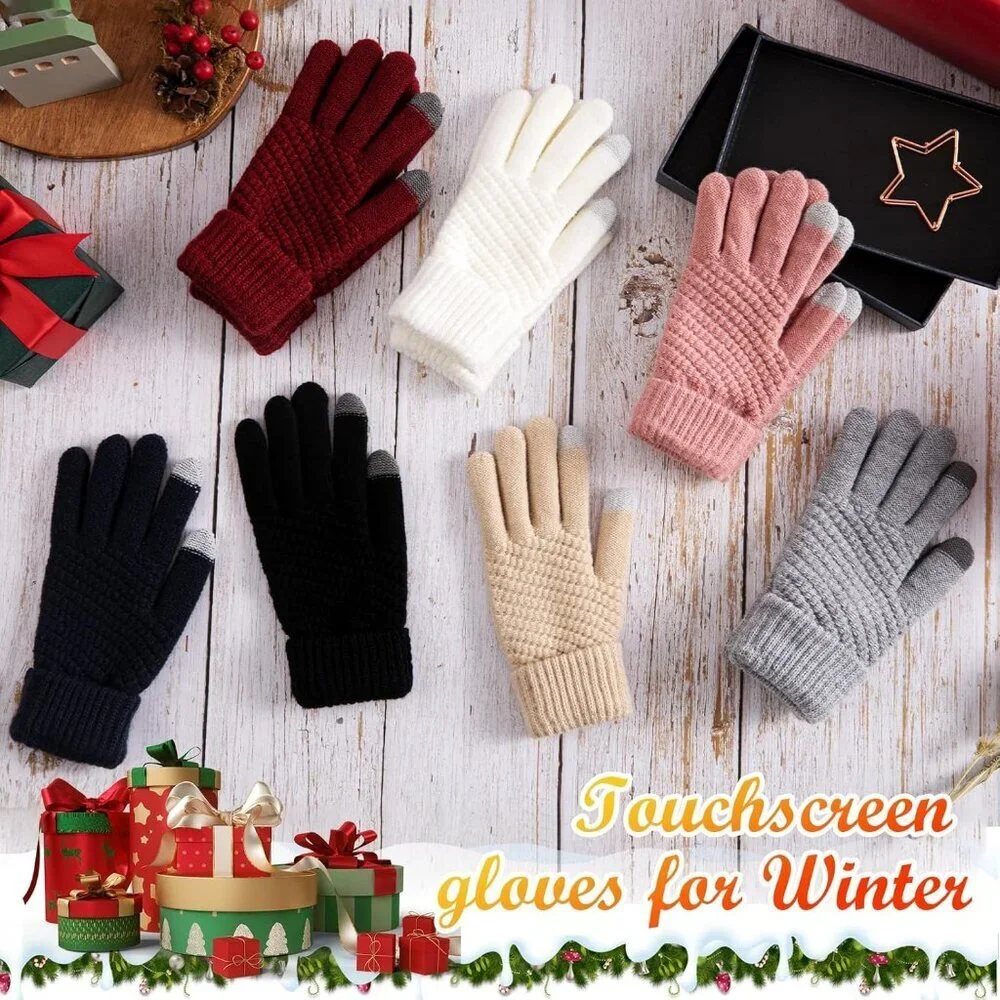 Women's 4 Pack Black  Grey  Blue Red  Winter Gloves Warm Soft Touchscreen Winter